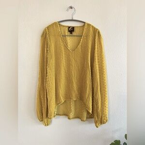 (30% Silk) Free People FP Vintage Blu Moon Burnout Velvet Blouse (Sunflower)